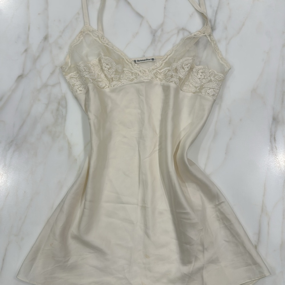 Vintage Christian Dior Lingerie Top/Short Night Dress Lace Cream